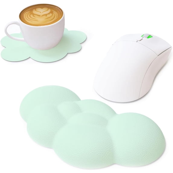 Manbasnake Memory Foam Cloud Mouse Pad with Wrist Rest & Cup Coaster, Green