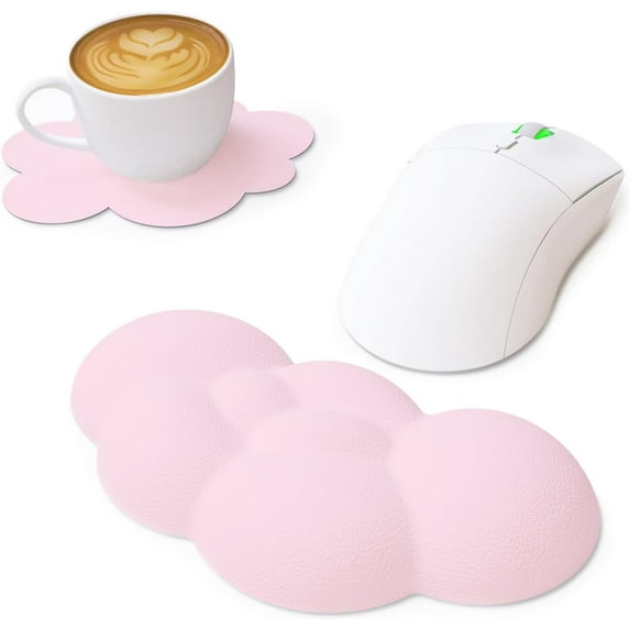 MANBASNAKE Cloud Mouse Pad Wrist,Ergonomic Leather Waterproof Coaster for PC,Pain Relief-Pink