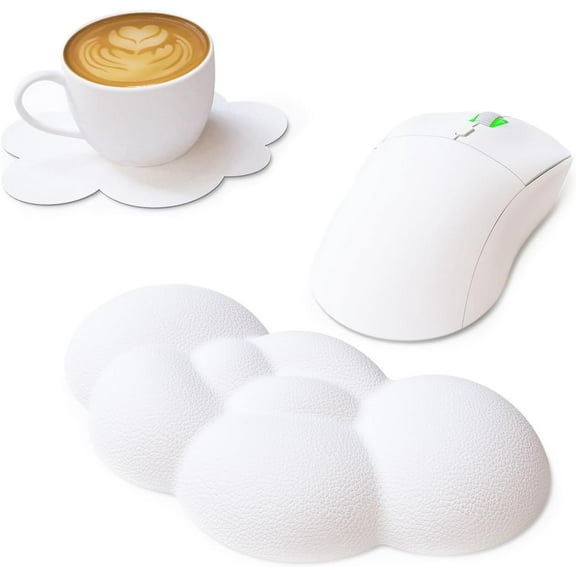 MANBASNAKE Cloud Mouse Pad Wrist,Ergonomic Leather Waterproof Coaster for PC,Pain Relief-White