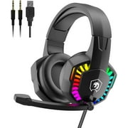 MANBASNAKE Gaming Headset for PS4 PC Xbox One PS5 Controller,Noise Cancelling Over Ear Headphones with Adjustable Mic,Breathing RGB Light,Bass Surround,Soft Memory Earmuffs for Laptop Mac Games(Black)