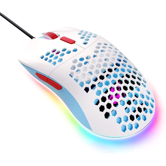 MANBASNAKE M1 Wired Lightweight Gaming Mouse, 69g Ultralight Honeycomb Shell, RGB Chroma Backlit, 6400 DPI Optical Sensor, Ergonomic 6 Programmable Buttons for E-Sports,Laptop,PC,Mac Gamer