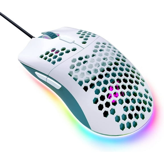 MANBASNAKE M1 Wired Lightweight Gaming Mouse, 69g Ultralight Honeycomb Shell, RGB Chroma Backlit, 6400 DPI Optical Sensor, Ergonomic 6 Programmable Buttons for E-Sports,Laptop,PC,Mac Gamer