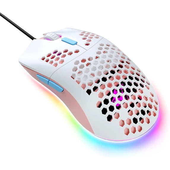 Manbasnake M1 Honeycomb Gaming Ambidextrous Ergonomic Design Optical Wired Gaming Mouse, Pink