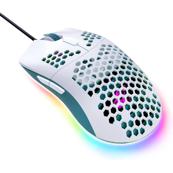 MANBASNAKE M1 Wired Lightweight Gaming Mouse, 69g Ultralight Honeycomb Shell, RGB Chroma Backlit, 6400 DPI Optical Sensor, Ergonomic 6 Programmable Buttons for E-Sports,Laptop,PC,Mac Gamer