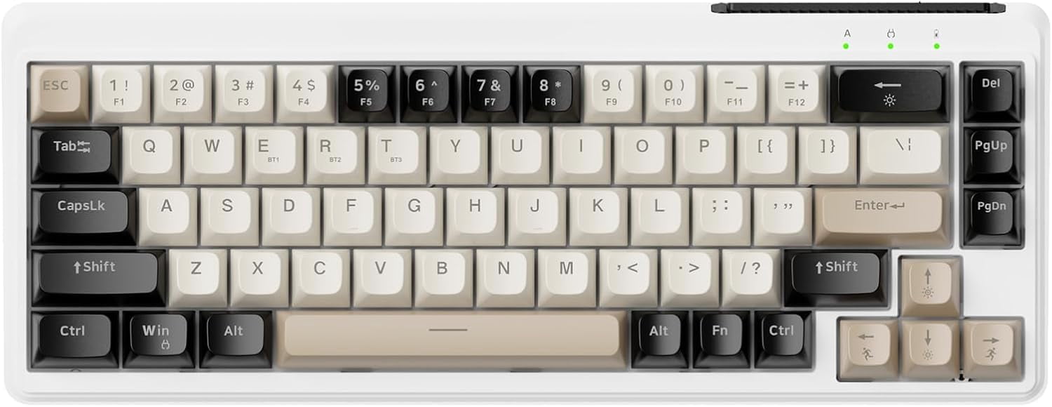 MANBASNAKE M68 65% Wireless Gaming Keyboard, QWERTY Layout, BT/2.4G/Wired Silent Membrane Keyboard, Rainbow Backlit 67 Keys PBT Keycaps, 2000mAh Portable for Gamer/Office - Creamy