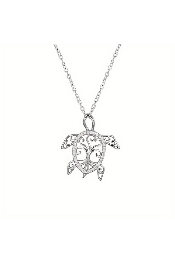 MANBU Sterling Silvery Sea Turtle Necklace Tree Of Life Tortoise Pendant Holiday Beachy Mothers Day Jewelry Gift for Ladies Women Mom Ocean Lover, Jewelry for Women, Perfect Gif Personalized Necklace