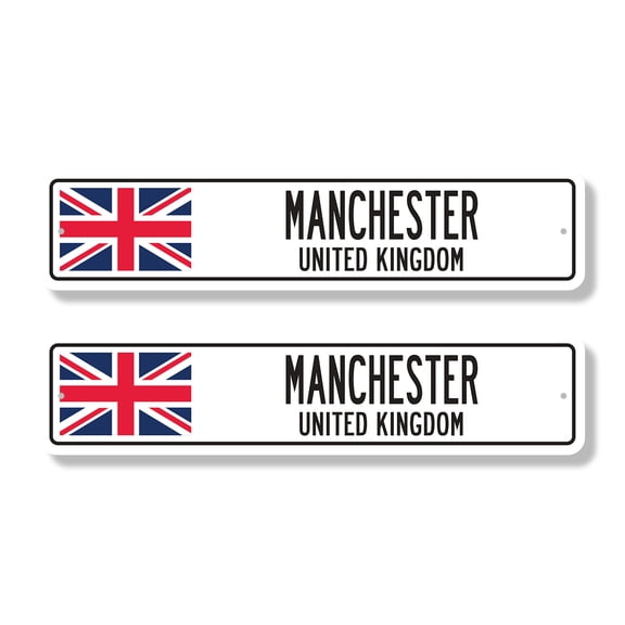 MANCHESTER UNITED KINGDOM Classic Street Sign (2 Pack) British Britons Brits flag city gift Road Sign | 4" X 18" Plastic Address Sign