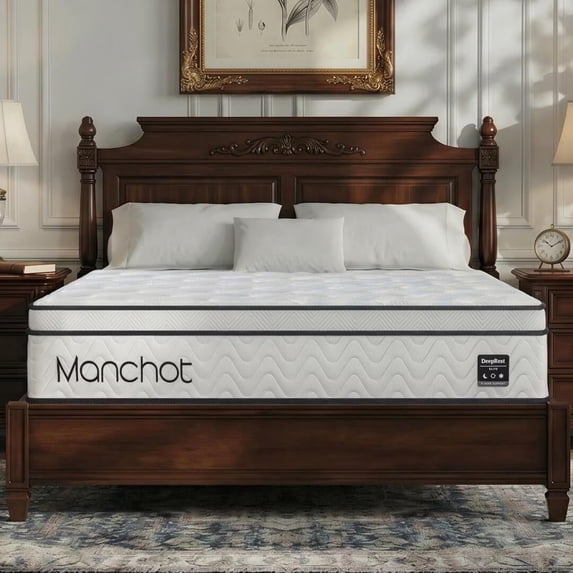 MANCHOT Deeprest 12 inch Queen Size Hybrid Mattress, Cooling Gel Memory Foam & 5-Zone Support, Firm Feel, Bed in a Box