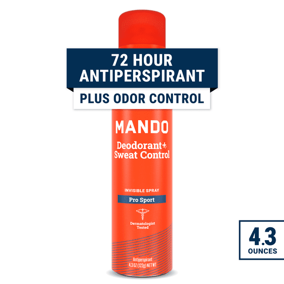 Mando Deodorant plus Extra Strength Sweat Control - Invisible Spray Antiperspirant - Pro Sport - 4.3oz