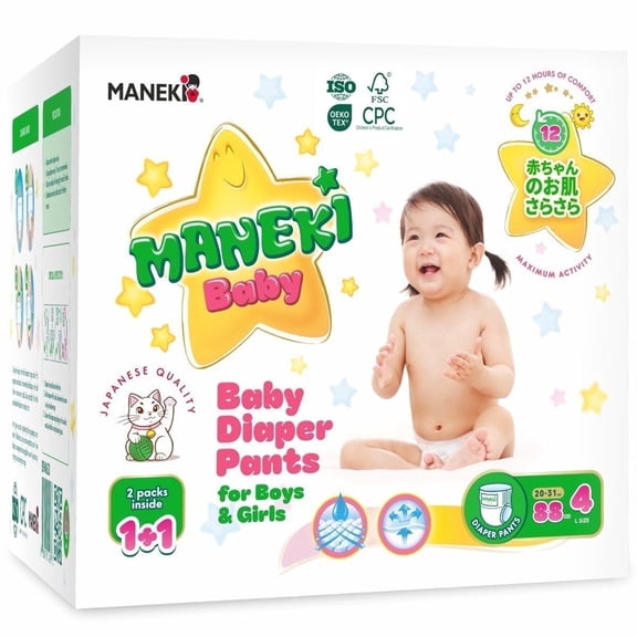 MANEKI Baby Disposable Baby Diaper Pants Size 4 (20-31 lbs) 88 Count, Up to 12-Hour of Comfort, Leak Protection, Super Absorbent, Hypoallergenic (Select for More)