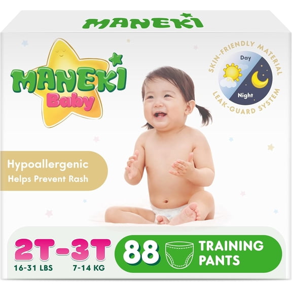MANEKI Baby Disposable Pull Ups 2T-3T Diaper Pants Size 4 (20-31 lbs) 88 Count, Up to 12-Hour Nighttime Pull Ups Protection, Leak-Proof Training Pants, Super Absorbent, Hypoallergenic