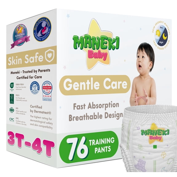 MANEKI Baby Disposable Pull Ups 3T-4T Diaper Pants Size 5 (26-37 lbs) 76 Count, Up to 12-Hour Nighttime Pull Ups Protection, Leak-Proof Training Pants, Super Absorbent, Hypoallergenic