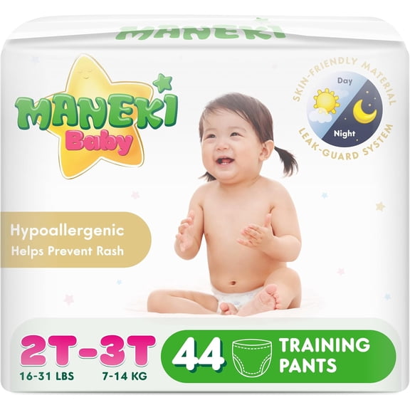 MANEKI Baby Disposable Pull Ups 2T-3T Diaper Pants Size 4 (20-31 lbs) 44 Count, Up to 12-Hour Nighttime Pull Ups Protection, Leak-Proof Training Pants, Super Absorbent, Hypoallergenic