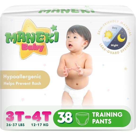MANEKI Baby Disposable Pull Ups 3T-4T Diaper Pants Size 5 (26-37 lbs) 38 Count, Up to 12-Hour Nighttime Pull Ups Protection, Leak-Proof Training Pants, Super Absorbent, Hypoallergenic