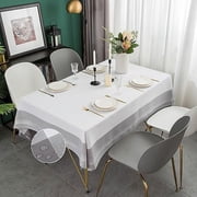 MANGATA CASA Tablecloths for Rectangle Tables-White Polyester Waterproof Washable with Border Table Covers -Summer Kitchen & Table Linens for Dining,Outdoor & PicnicGrey/White 60x70in