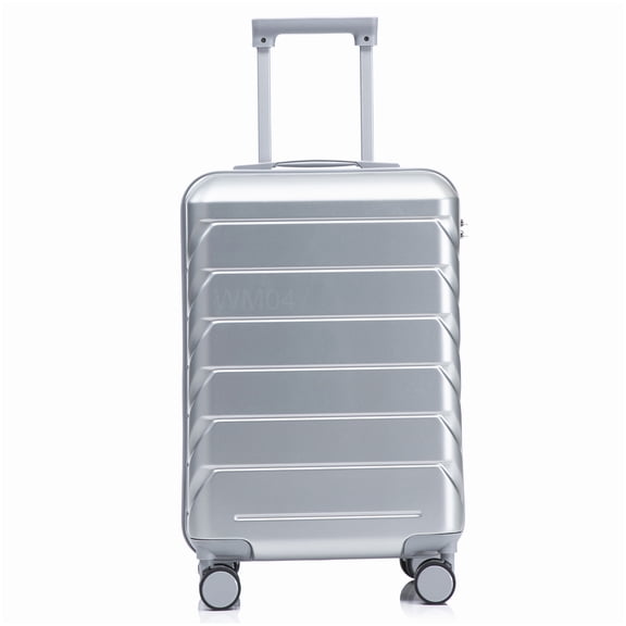 MANGIJOY 20 Inch Check-In Luggage, Hardshell Silver with Spinner Wheels &; Combination Lock, Expandable Packing Capacity