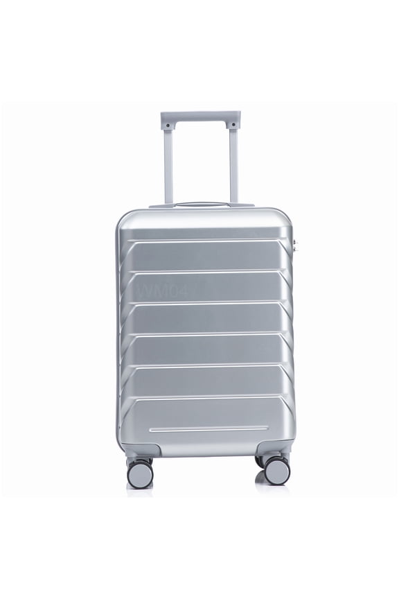 20 Inch Check-In Luggage, Hardshell Silver with Spinner Wheels &; Combination Lock, Expandable Packing Capacity