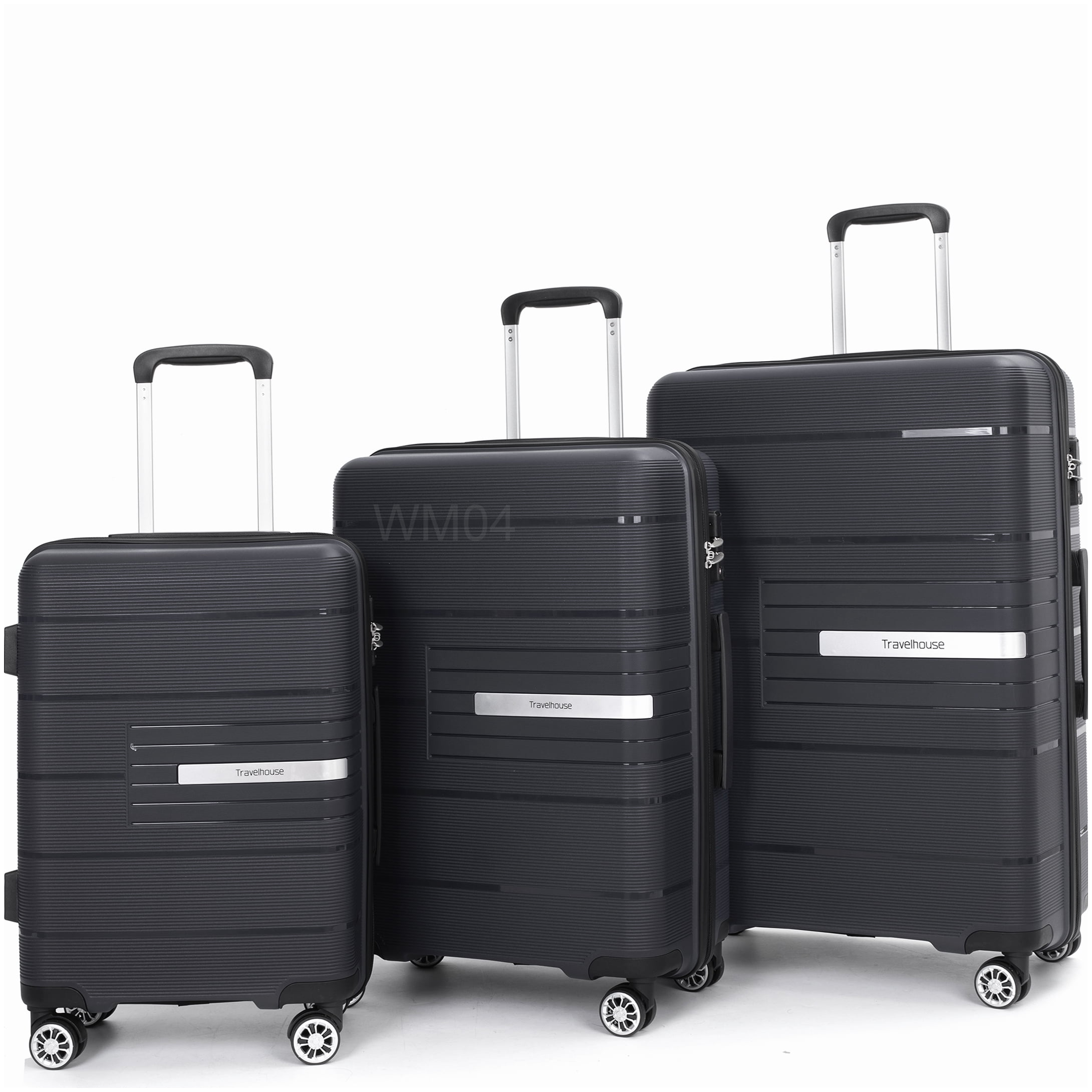 MANGIJOY 3-Piece Hardshell Spinner Luggage Set | TSA Lock, Lightweight ABS, 360° Wheels for Checked &; Carry On Travel (Black)