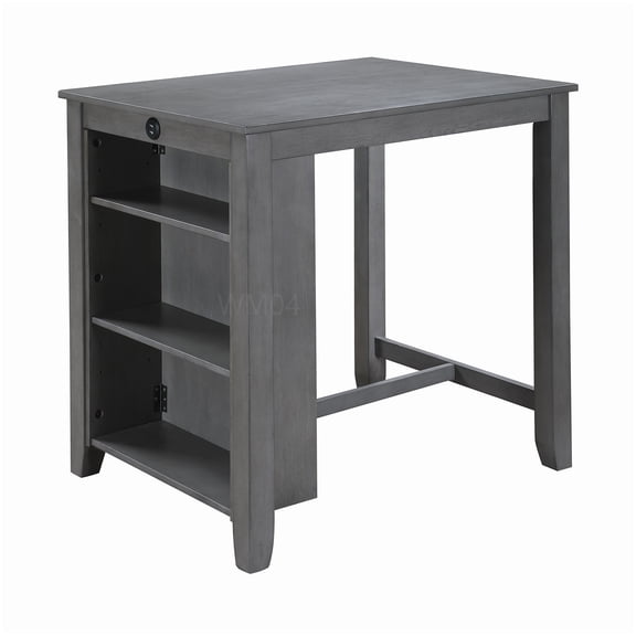 MANGIJOY 36" Gray Counter Height Dining Table with USB Charging and Shelves, Compact Wood Table