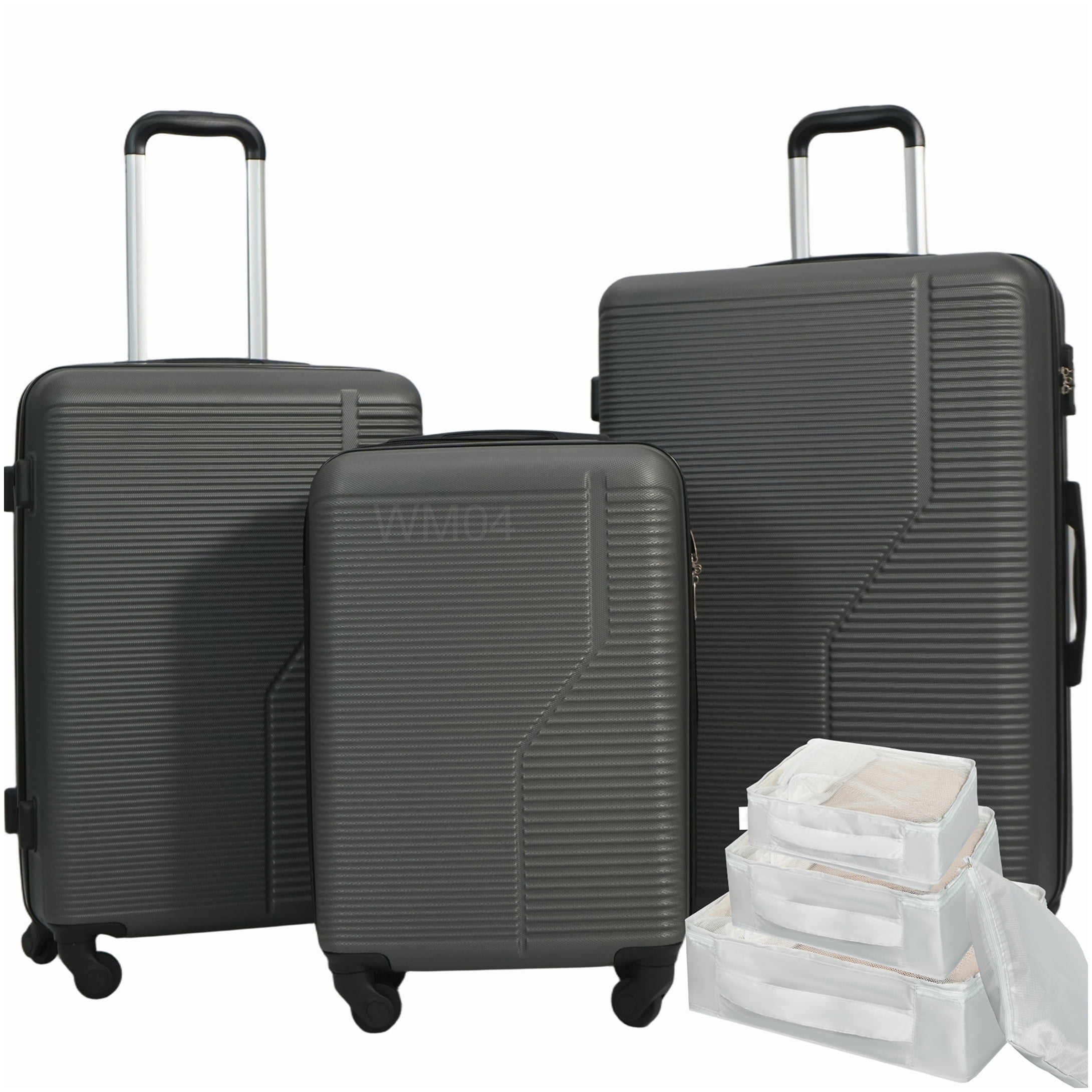 MANGIJOY 360° Spinner Wheel Luggage Set, 7-Piece TSA Lock Suitcases | ABS Hard Shell Lightweight Travel Bags in Dark Grey