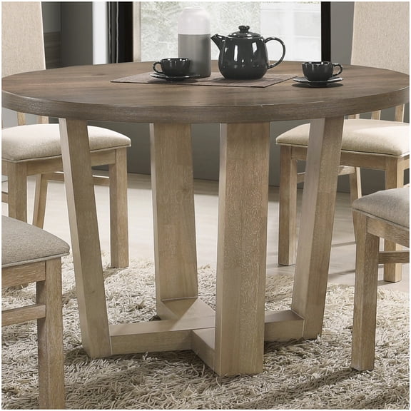 MANGIJOY 47" Wide Round Distressed Walnut Dining Table, Farmhouse Style with Wheat Base