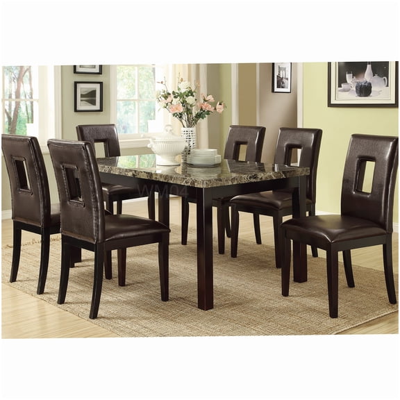 MANGIJOY 60 Inch Rectangular Dining Table with Faux Marble Top, Dark Brown Modern Furniture for Dining Room