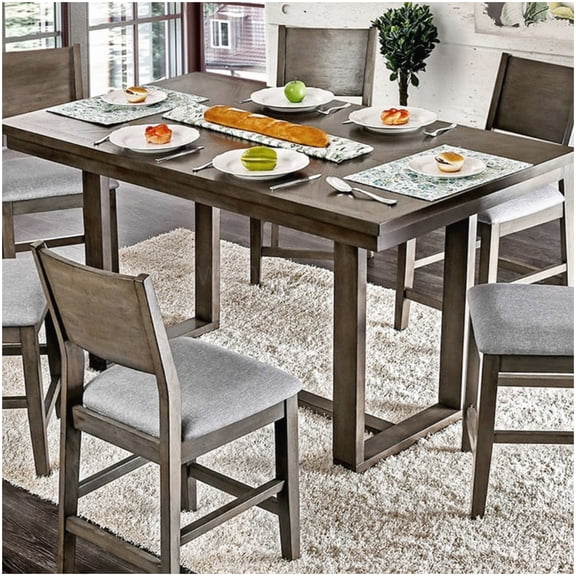 MANGIJOY 66" Modern Counter Height Table, Gray Dining Room Table with Center Beam Support, Solid Wood Construction
