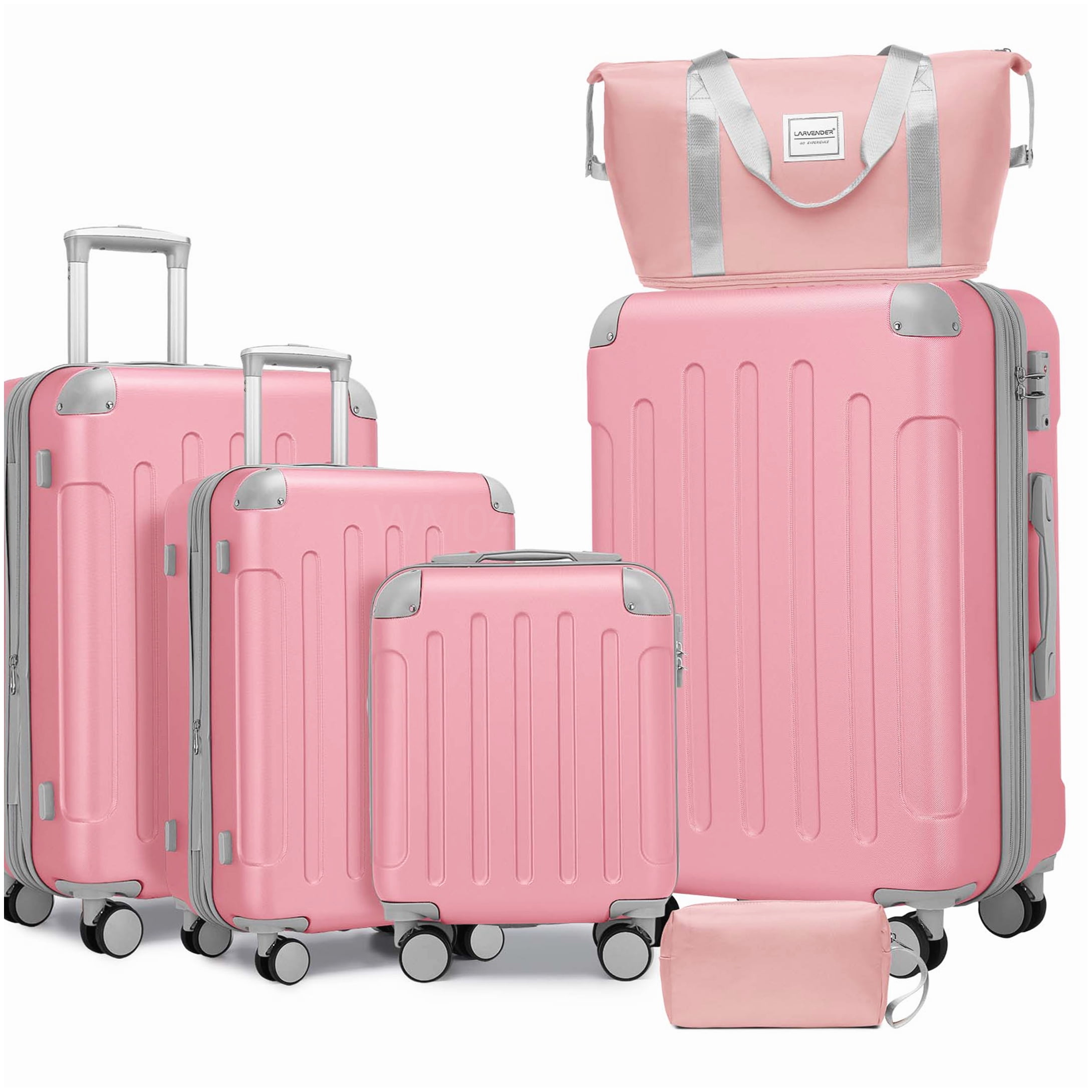 MANGIJOY 6pc Pink ABS Hardshell Luggage with Spinner Wheels | Expandable Checked Bag &; Weekender Set