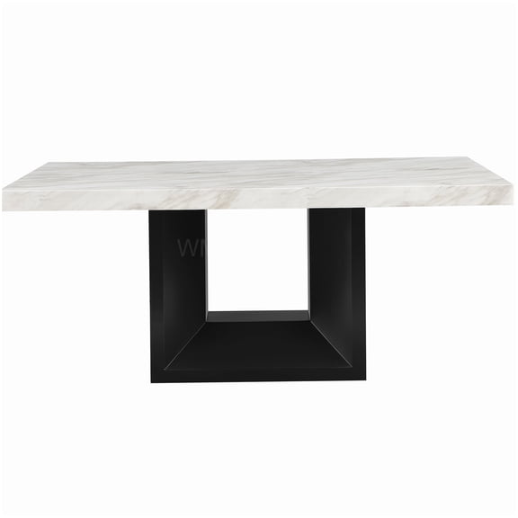 MANGIJOY Black Rectangular Dining Table, White Faux Marble Top and Rubberwood Legs