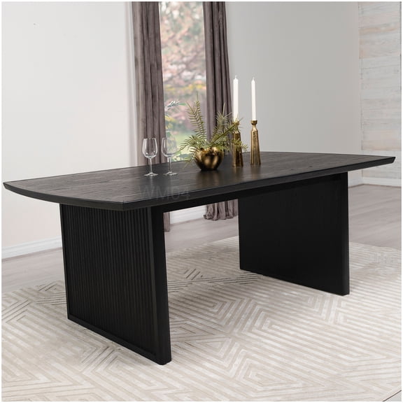 MANGIJOY Black Wood Round Dining Table with Extension Leaf, Modern Kitchen Table for 6-Person Seating