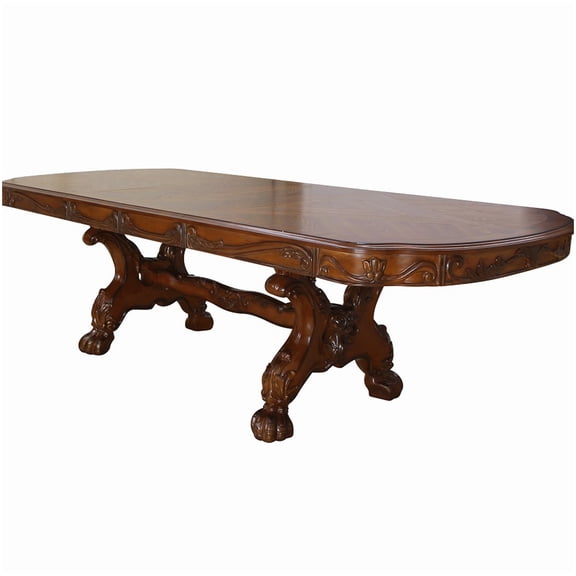 MANGIJOY Cherry Oak Finish Dining Table with Removable Leaves, Curved Design