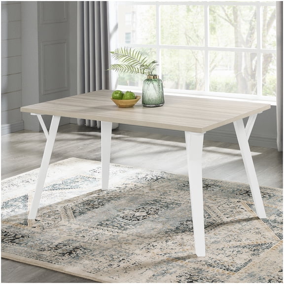 MANGIJOY Contemporary 6-Seater Dining Table, Light Oak White Finish with Rectangular Tabletop and Sturdy Base