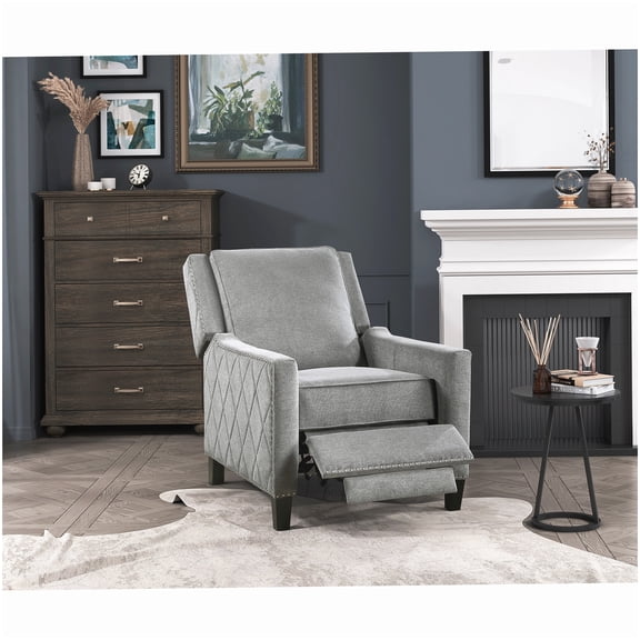 MANGIJOY Contemporary Reclining Armchair in Gray  Self-Reclining Motion Chair with Nailhead Detailing