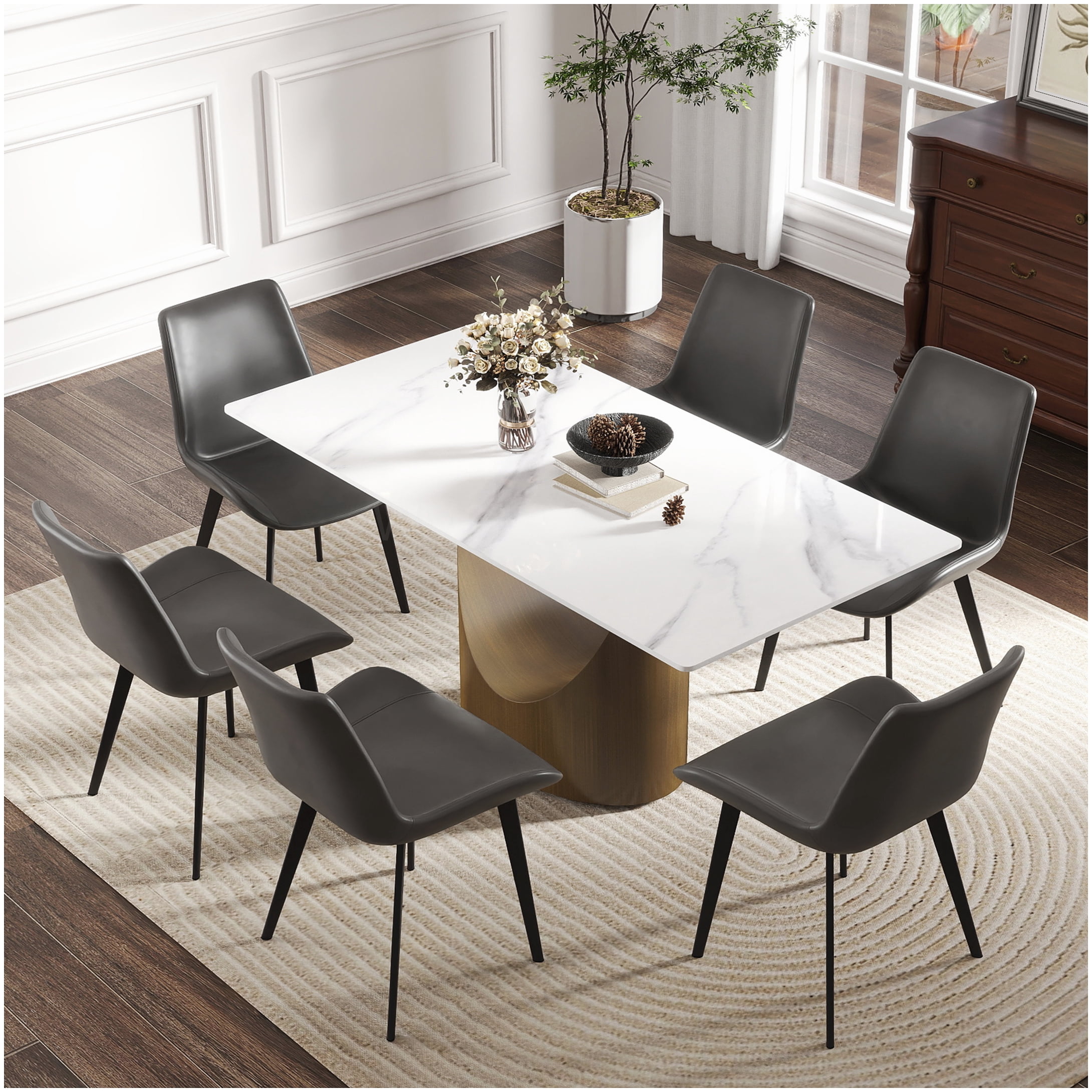 MANGIJOY Contemporary Rectangular Dining Table with Sintered Stone Top ...