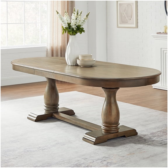 MANGIJOY Curved Extendable Dining Table for 8, Solid Wood Base White Oak Modern Kitchen Table