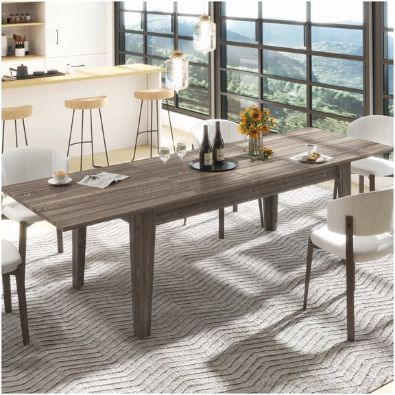 MANGIJOY Dark Oak Expandable Dining Table for 8, Large Retractable Kitchen Table with High Weight Capacity
