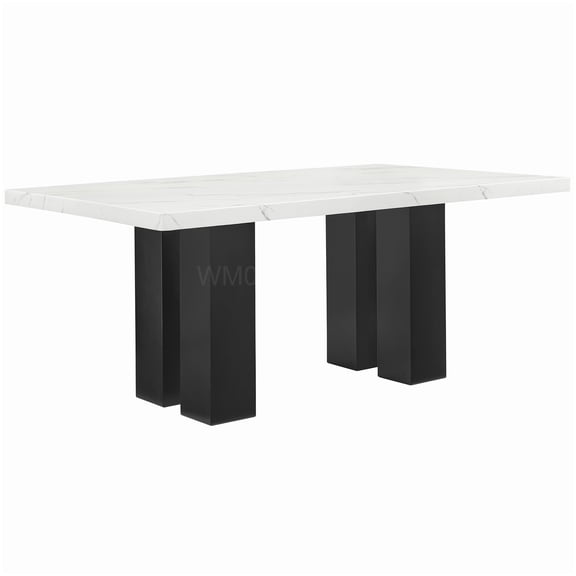 MANGIJOY Elegant Rectangular Dining Table with Marble-like Surface and Dark Wood Legs