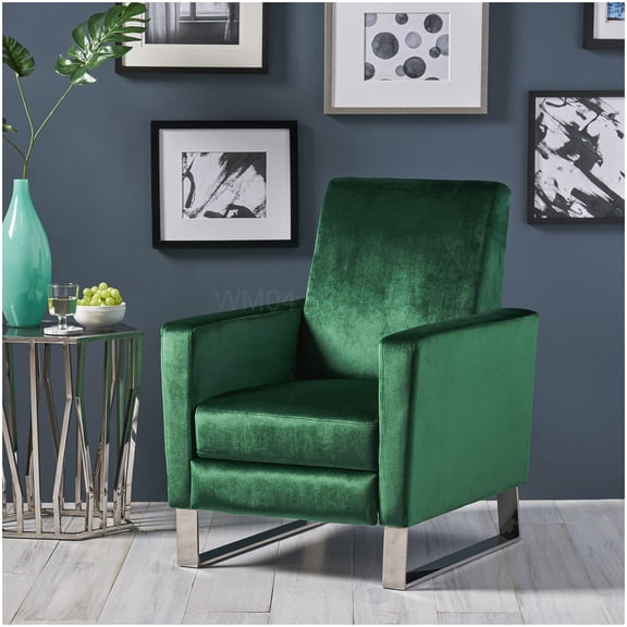 MANGIJOY Emerald Green Push Back Recliner, Velvet Upholstered Chair with Stainless Steel Legs for Home Decor