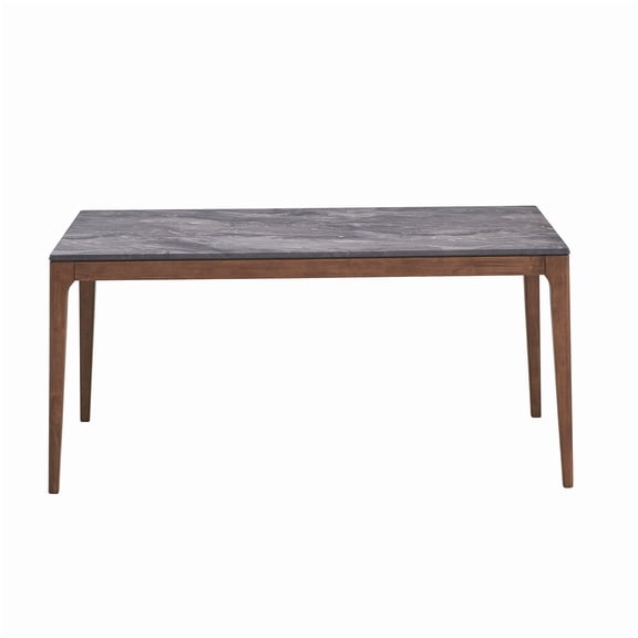 MANGIJOY Engineered Stone Top Dining Table, Walnut Color Finish, Synthetic Wood Material, Sturdy Family Kitchen Table