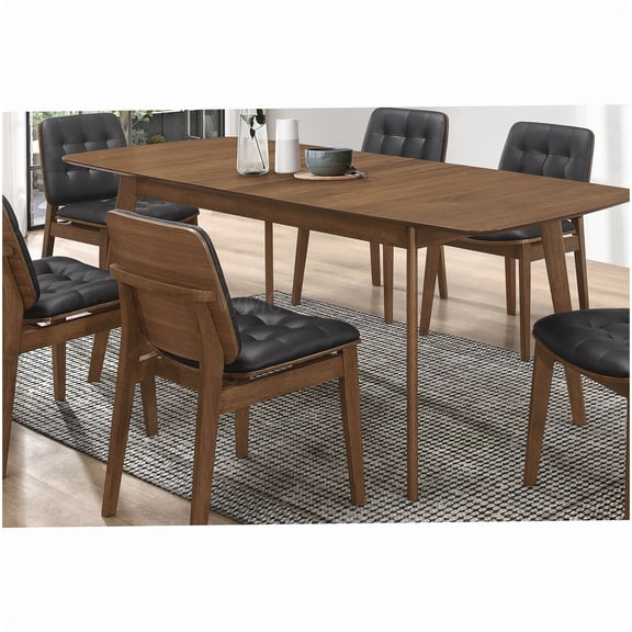 MANGIJOY Expandable Walnut Dining Table with Leaf, Solid Wood and MDF Base, Mid-Century Style for 6-Person Seating