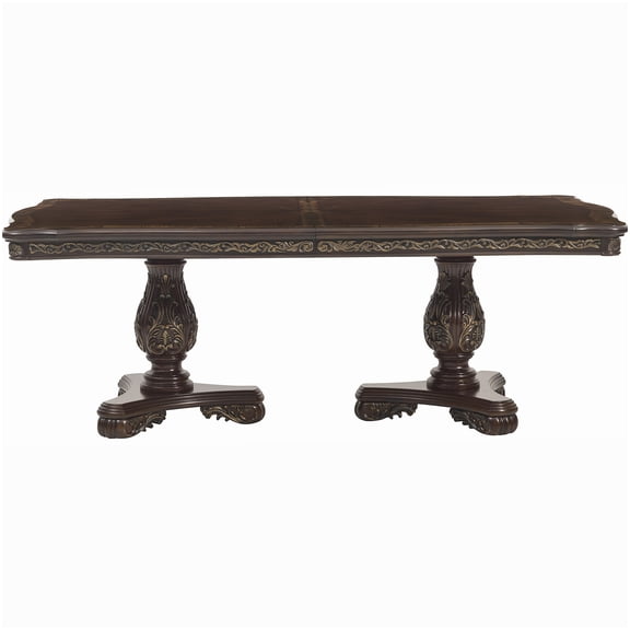 MANGIJOY Extendable Dining Table with Leaves, Cherry Wood Finish and Gold Trim, Seats 8
