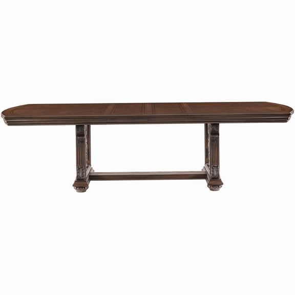 MANGIJOY Extension Dining Table in Dark Oak, Traditional Style with Decorative Pediments and Leaves