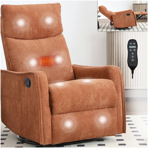 MANGIJOY Fabric Recliner Chair with Heat Massage, Swivel and Rocking Functions