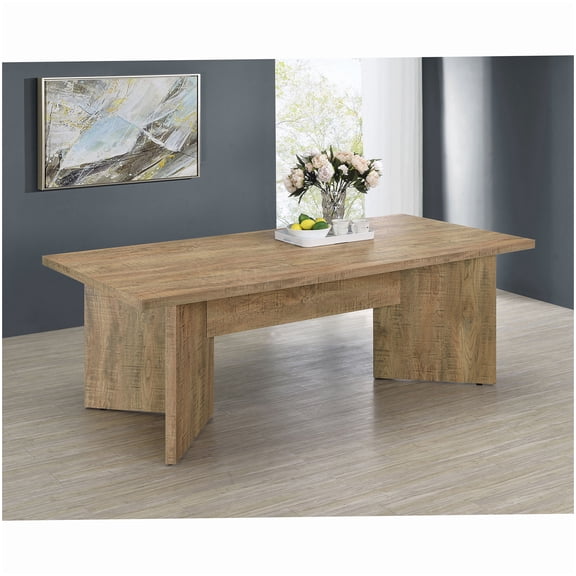 MANGIJOY Farmhouse Rectangular Dining Table with Mango Wood Finish, Geometric Design for Dining Room