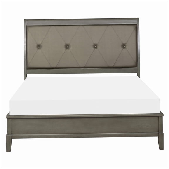 MANGIJOY Gray Upholstered Sleigh Bed Queen, Wood Platform Base with Button Tufted Headboard, Low Footboard