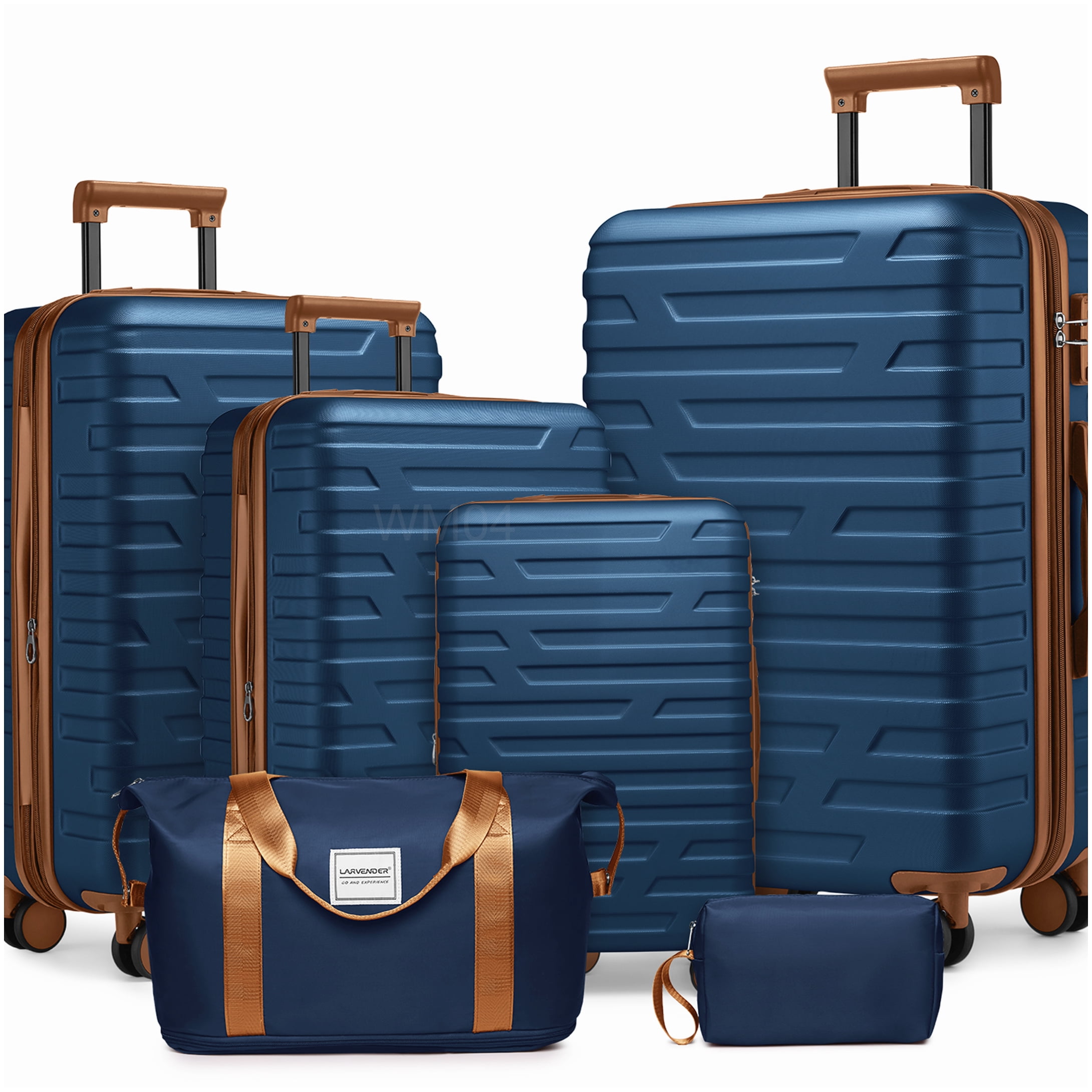MANGIJOY Hardside Expandable Luggage Set 6PC Navy Blue, ABS Carry On &; Checked Suitcases with Spinner Wheels