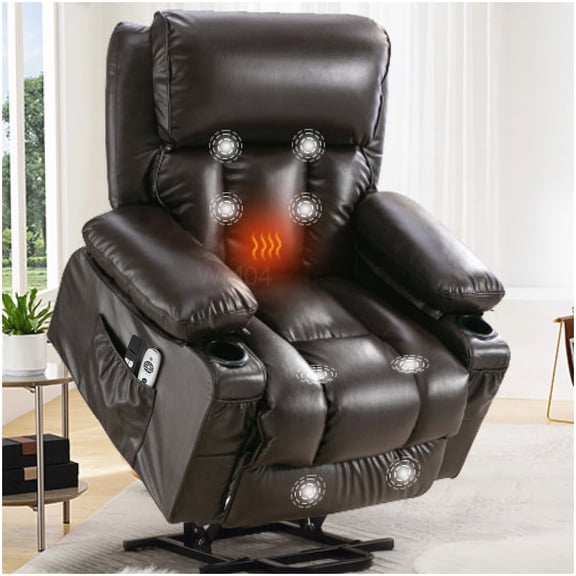 MANGIJOY Heated Massage Lift Recliner Chair, Electric Power Rise Leather Sofa for Elderly, Brown