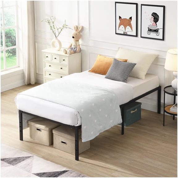 MANGIJOY Heavy Duty Twin Platform Bed Frame, 750lbs Support, Silent Metal Structure with Storage Space, Easy Assembly for Dorm, Apartment