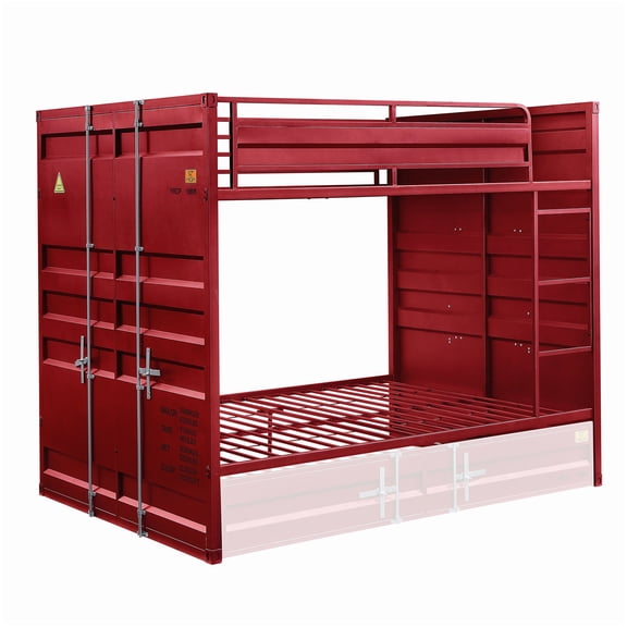 MANGIJOY Industrial Full over Full Bunk Bed with Lockable Storage, Guardrail & Attached Ladder