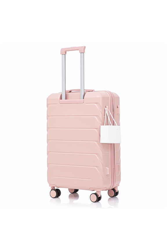 Large 28 Inch Checked Luggage Suitcase, Pink Hardshell with 360° Spinner Wheels and Retractable Handle